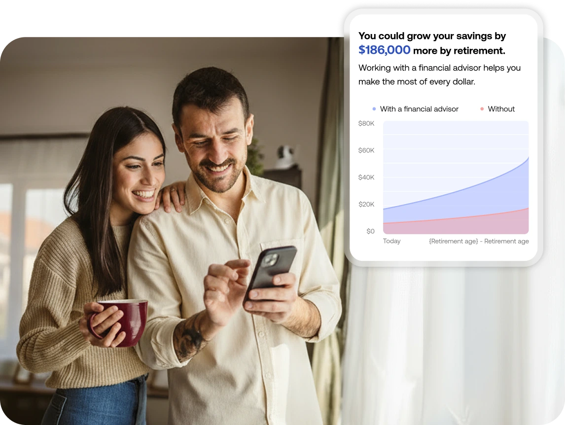 Smiling couple using phone