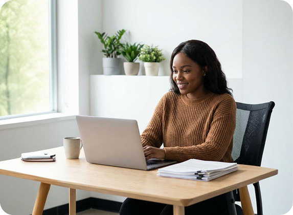 Woman working on laptop