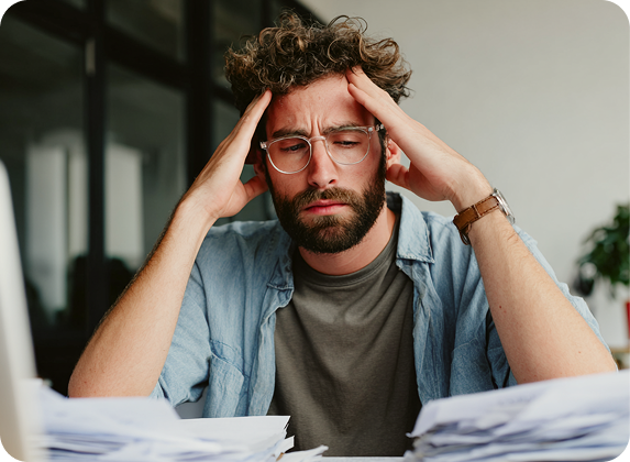 Concerned man with glasses